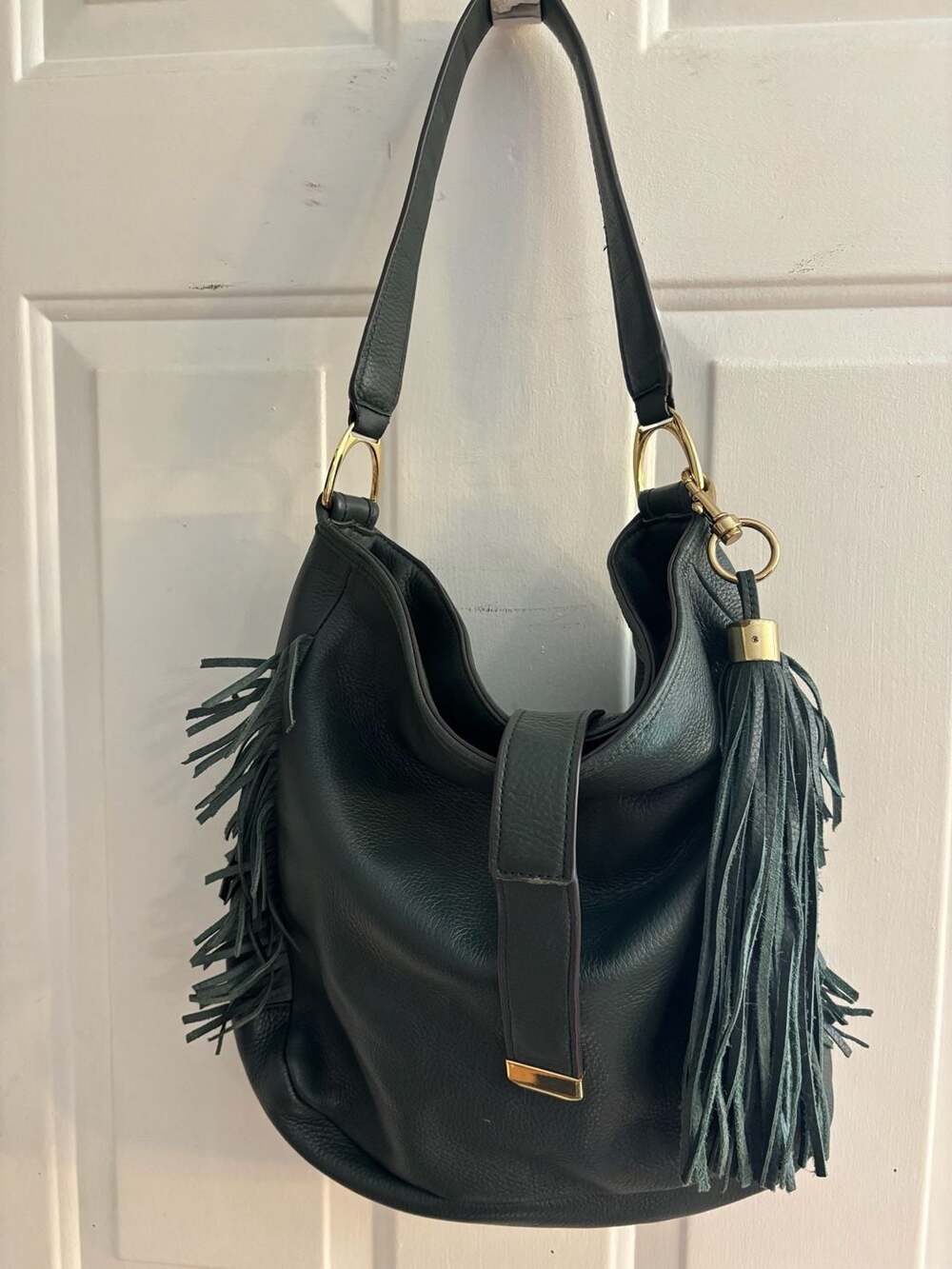 G.I.L.I. Pebbled Leather Fringe Hobo Shoulder Bag